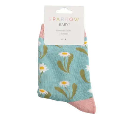 Miss Sparrow Kids Socks Bamboo Daisies duckegg 4-6Y