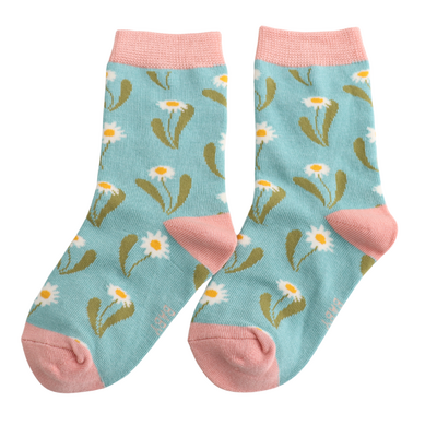 Miss Sparrow Kids Socks Bamboo Daisies duckegg 4-6Y
