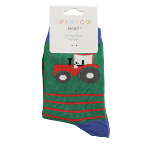Miss Sparrow Kids Socks Bamboo Tractor & Stripes green 4-6Y