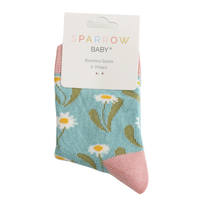 Miss Sparrow Kids Socks Bamboo Daisies duckegg 2-3Y