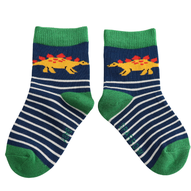 Kids Socks Bamboo Stegosaurus & Stripes navy 4-6Y