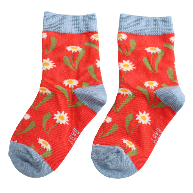 Kids Socks Bamboo Daisies red 2-3Y