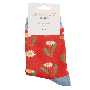 Miss Sparrow Kids Socks Bamboo Daisies red 4-6Y