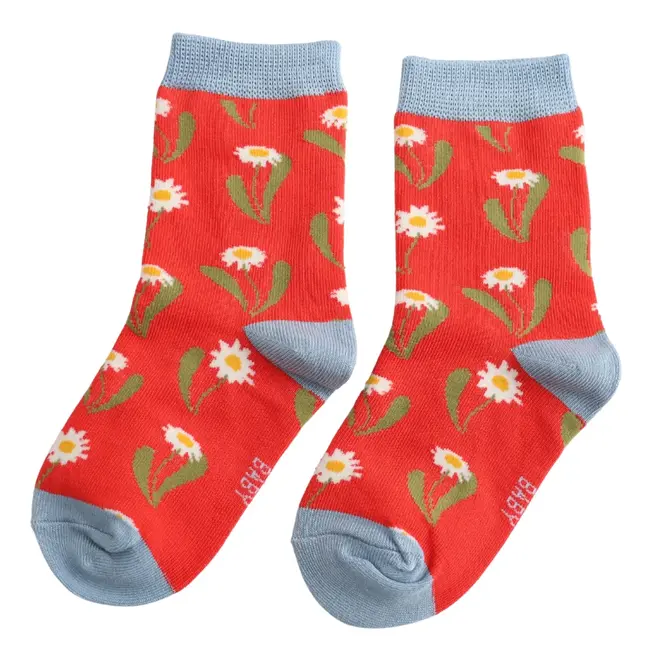 Kids Socks Bamboo Daisies red 4-6Y