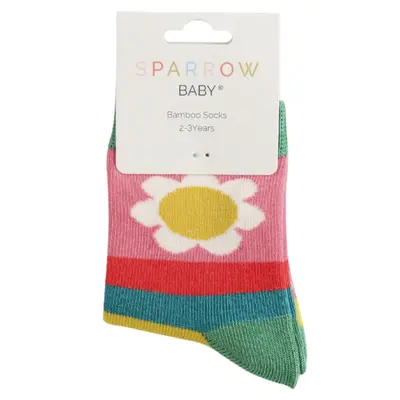 Miss Sparrow Kids Socks Bamboo Daisies & Stripes pink 2-3Y