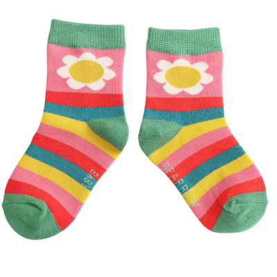 Miss Sparrow Kids Socks Bamboo Daisies & Stripes pink 2-3Y