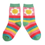 Miss Sparrow Kids Socks Bamboo Daisies & Stripes pink 4-6Y