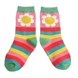 Miss Sparrow Kids-Socken Bamboo Daisies & Stripes pink 4-6Y
