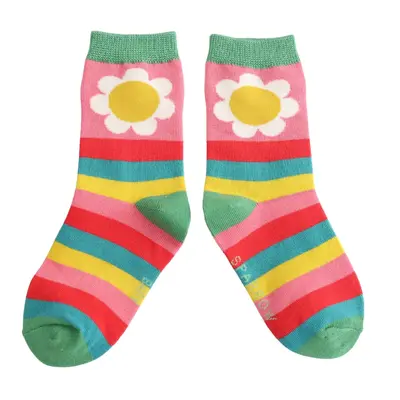 Miss Sparrow Kids Socks Bamboo Daisies & Stripes pink 4-6Y