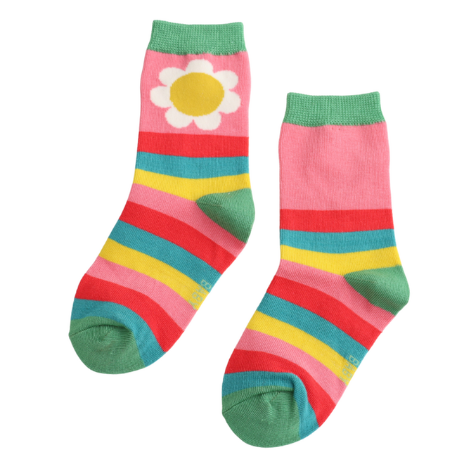 Kids Socks Bamboo Daisies & Stripes pink 4-6Y