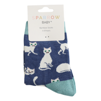 Miss Sparrow Kids Socks Bamboo Little Kitty navy 4-6Y