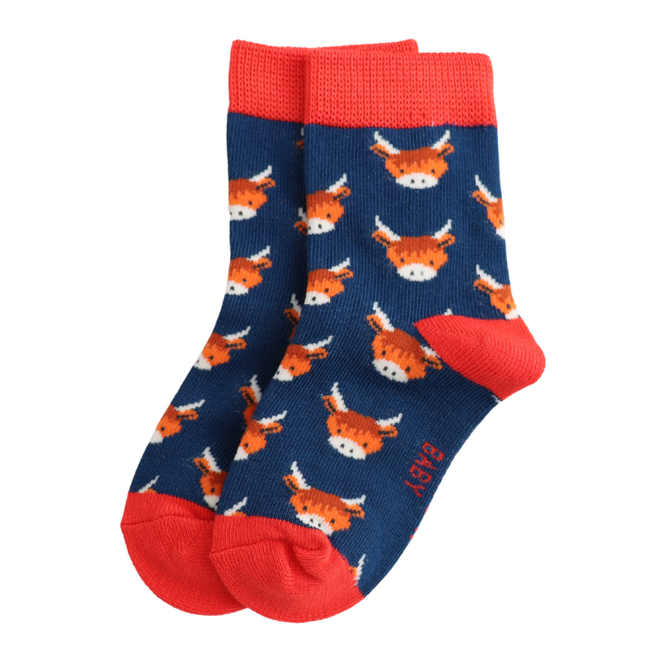 Kids Socks Bamboo Highland Cows navy 2-3Y