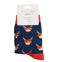 Miss Sparrow Kids Socks Bamboo Highland Cows navy 4-6Y
