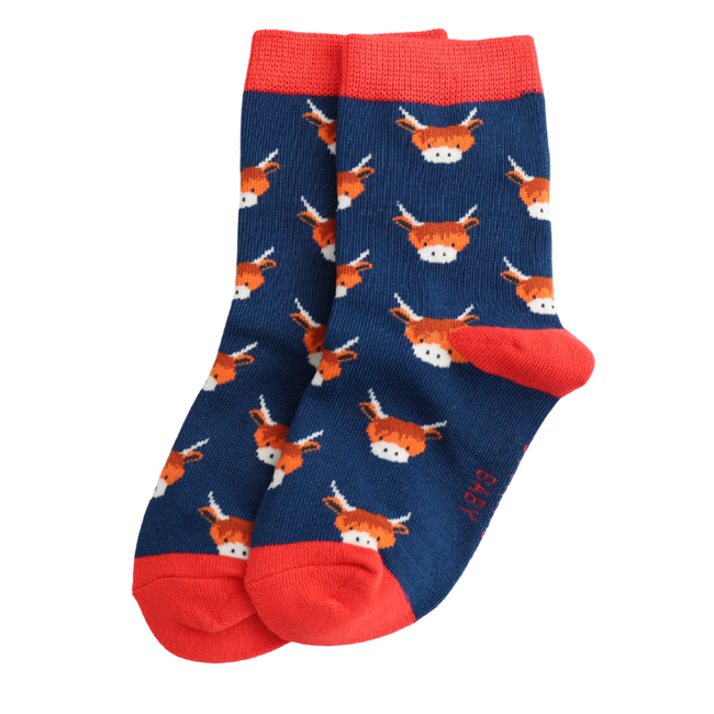 Kids Socks Bamboo Highland Cows navy 4-6Y