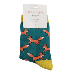 Miss Sparrow Kids Socks Bamboo Foxes teal 4-6Y