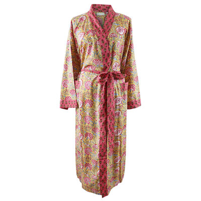 Powell Craft Dressing gown Carnation yellow & pink