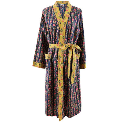 Powell Craft Dressing gown Lily navy & pink