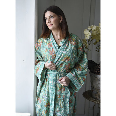 Powell Craft Dressing gown Floral turquoise
