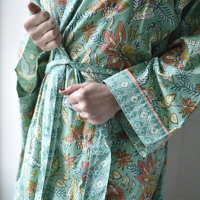 Powell Craft Dressing gown Floral turquoise