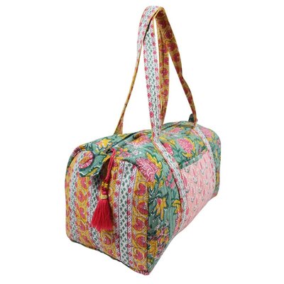 Powell Craft Canvas Duffle Bag Floral green/lemon/pink