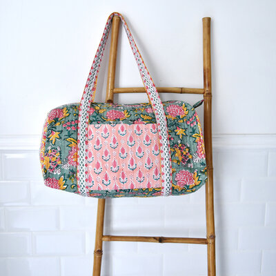 Powell Craft Canvas Duffle Bag Floral green/lemon/pink