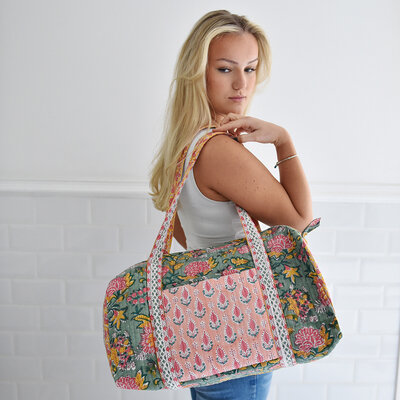 Powell Craft Canvas Duffle Bag Floral green/lemon/pink