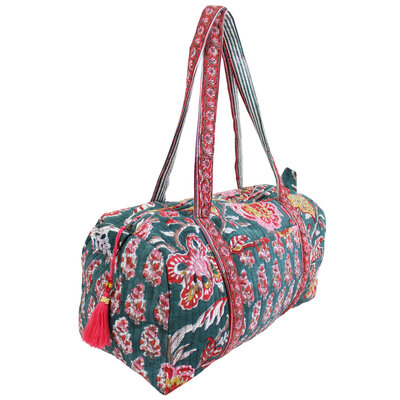 Powell Craft Canvas Duffle Bag Floral denim/pink