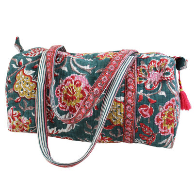 Powell Craft Canvas Duffle Bag Floral denim/pink