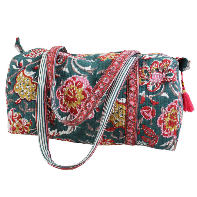 Canvas Duffle Bag Floral denim/pink