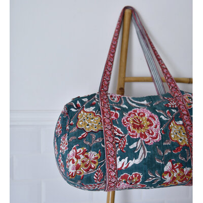 Powell Craft Canvas Duffle Bag Floral denim/pink