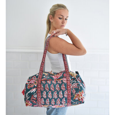 Powell Craft Canvas Duffle Bag Floral denim/pink