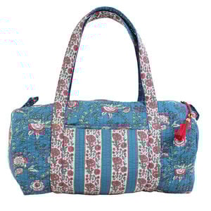 Powell Craft Canvas Duffle Bag Floral inky blue & pink