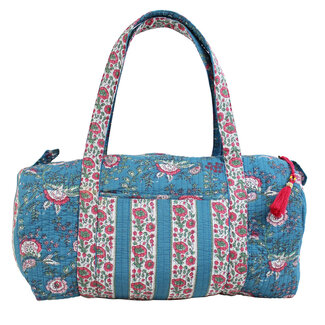 Powell Craft Canvas Duffle Bag Floral inky blue & pink