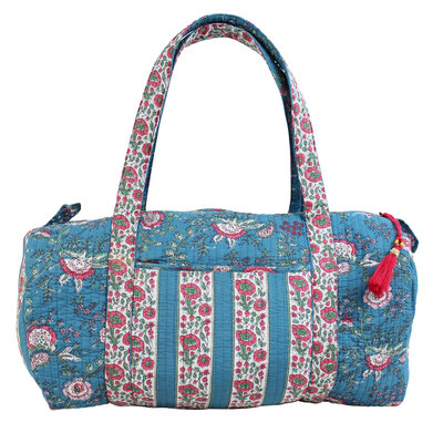 Powell Craft Canvas Duffle Bag Floral inky blue & pink