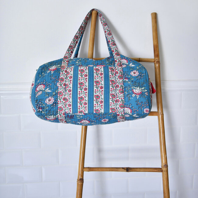 Canvas Duffle Bag Floral inky blue & pink