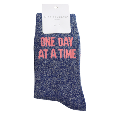 Miss Sparrow Socks Glitter Statement One Day at a Time