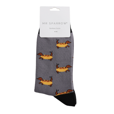 Miss Sparrow Mens Socks Bamboo Hot Dogs grey