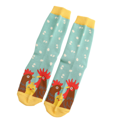 Miss Sparrow Socks Bamboo Chicken Family green