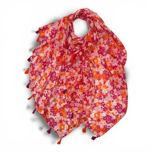 M&K Collection Schal Flower Field Tassels red