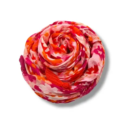 M&K Collection Scarve Flower Field Tassels red