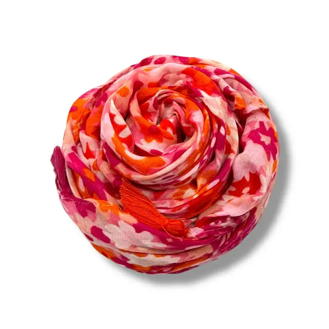 Schal Flower Field Tassels red