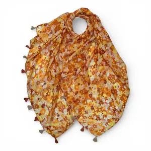 M&K Collection Scarve Flower Field Tassels yellow