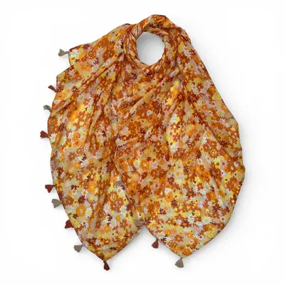 M&K Collection Scarve Flower Field Tassels yellow