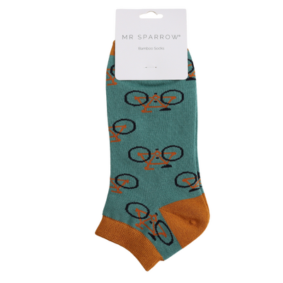 Miss Sparrow Trainer Mens Socks Bamboo Bikes Repeat green