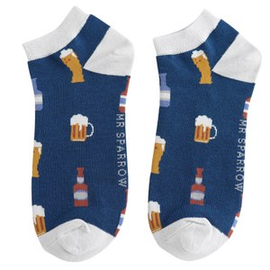 Miss Sparrow Trainer Mens Socks Bamboo Here's To Beer navy