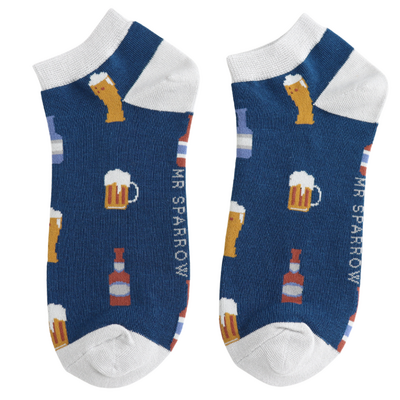 Miss Sparrow Trainer Mens Socks Bamboo Here's To Beer navy