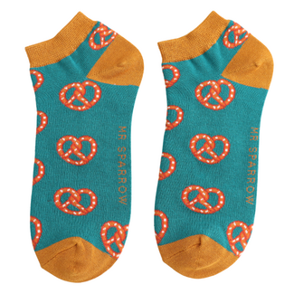 Miss Sparrow Trainer Mens Socks Bamboo Pretzels teal