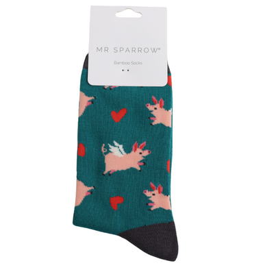 Miss Sparrow Männer-Socken Bamboo Pigs & Hearts teal