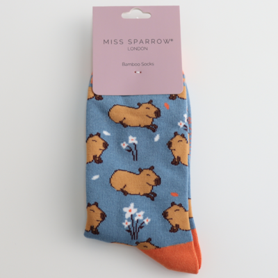Miss Sparrow Socks Bamboo Cute Capybara denim