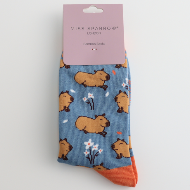 Socks Bamboo Cute Capybara denim